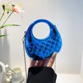 Electric blue patent crescent bag with quilted pattern and gold chain strap - Quilted Circular Style (6156) / Blue