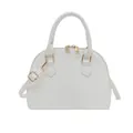 Glossy white shell-shaped handbag with golden hardware and adjustable strap - White
