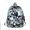Graffiti print school backpack for students with large capacity and astronaut charm decoration - Green