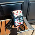 Mini white crossbody bag with red cherry print and black trim for women - Cherry Black