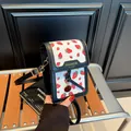 Vertical white crossbody bag with strawberry print and adjustable black shoulder strap - Black Strawberry