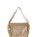 Minimalist khaki canvas student crossbody bag with clear PVC front window for display - Khaki