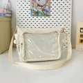 Off-white canvas crossbody itabag with large transparent PVC window for badges - White