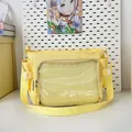 Light yellow canvas ita bag with clear PVC window and adjustable strap for students - Yellow