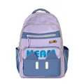 Minimalist lavender and navy blue large capacity student backpack with NEAM print - Single Bag / Purple