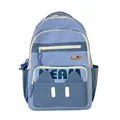 Minimalist light blue and dark blue cat ear backpack for girls with MEOW detail - Single Bag / Blue