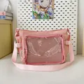 Pink ita bag with transparent front window for pins and adjustable nylon shoulder strap - Pink