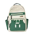 Cute beige and green cat-ear backpack with MEOW print and spacious compartments - Single Bag / Green