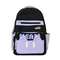 Minimalist black and light purple school backpack with cat ear design and TEAM print - Black