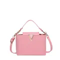 Chic pink top handle handbag with woven texture and gold V-shaped metal hardware accessory - Light Pink