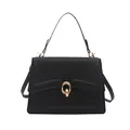 Elegante schwarze Lederhandtasche mit goldenem Doppelring-Verschluss und Tragegriff - Schwarz