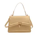 Champagnerfarbene Handtasche aus Kunstleder mit Ringverschluss und abnehmbarem Gurt - Gold