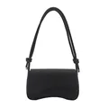 Chic black Saffiano leather baguette bag with knotted strap and gold hardware accents - Black