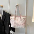 Borsa tote bianca alla moda con manici rosa e vivaci motivi graffiti per donna - Rosa