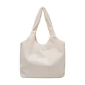 Off-white corduroy tote bag with vertical stripes and large capacity design - White