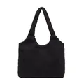 Minimalist black corduroy tote bag with large capacity and vertical stripe texture - Black