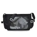 Japanese style black messenger bag with clear PVC pocket and adjustable shoulder strap - Black