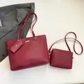 Three-piece burgundy faux leather tote set with crossbody bag and card holder - Burgundy