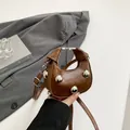 Mini brown leather crossbody bag with silver mirror metallic balls and short handle - Brown