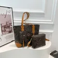 Ensemble de 3 sacs cabas vintage avec imprimé logo marron foncé et anses - Marron