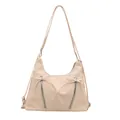 Sac à épaule élégant en cuir PU beige avec fermetures éclair argentées et nœuds doux - Blanc