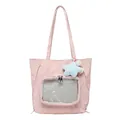Pink pleated tote bag with mesh pocket and blue star plush charm accessory - Pink Without Charm