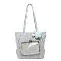 Silver-gray pleated tote bag with transparent front window and blue star plush charm - Silver Without Pendant