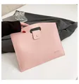 Waterproof laptop tote bag in light pink litchi grain faux leather with top handle - Pink