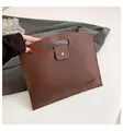 Waterproof dark brown leather laptop bag with lychee texture and metal snap button - Brown