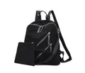 Fashionable black corduroy minimalist backpack for women with matching small pouch - Backpack And Pouch (Black) / Black