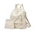 Off-white corduroy backpack set with metal zippers and matching small coin purse - Backpack And Pouch (Off-white) / Off White