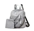Gray corduroy backpack set with large capacity and matching small pouch in minimalist style - Backpack And Pouch (Gray) / Gray