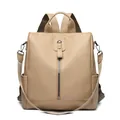 Minimalist beige oxford fabric backpack for women with convertible shoulder straps - Khaki