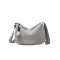 Elegant grey corduroy shoulder bag with striped strap and decorative knot charm - No Pendant / Gray