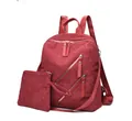 Deep burgundy corduroy backpack with matching pouch featuring leather trim and dual zippers - Backpack And Pouch (Red) / Red