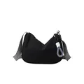 Black corduroy shoulder bag featuring a striped woven strap and decorative blue rope - No Pendant / Black