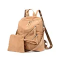 Khaki corduroy backpack two-piece set with stylish zipper and adjustable straps - Earthy Yellow
