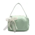 Chic mint green underarm bag with lace bow and pearl charms for women's daily commute - With Ornament / Green