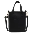 Mini sac cabas noir pour femme en cuir avec détails dorés et bandoulière amovible - Noir