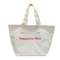 Grande borsa tote in tela bianca con stampa Famous For Pizza rossa per il pendolarismo - Bianco Sporco