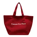 Borsa tote in tela rossa con stampa Famous For Pizza per il pendolarismo e lo shopping - Rosso