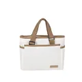 Women's tote bag in white canvas with brown contrast straps and fashion label detail - White