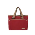 Large red canvas tote bag with khaki handles and fashion label for mothers and travel - Red