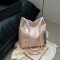 Pink Chinese embroidery tote bag with traditional floral pattern and elegant tassel charm - One Size / Pink