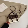 Retro two-tone cream and brown crossbody bag with gold FASHION lettering and strap - Without Pendant / Beige and Coffee