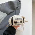 Creamy white rugby-shaped chain crossbody bag with black stripes and letter print - Beige White Small