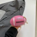 Pink football-shaped mini shoulder bag with gold chain and white printed lettering - Magenta Small