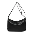 Minimalist black PU leather crossbody bag for women with adjustable shoulder strap - Black