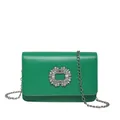Vibrant bright green underarm bag with sparkling rhinestone square buckle and chain - Green