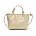 Elegante borsa a secchiello beige crema in pelle PU lucida con manici e dettagli dorati - Senza Ciondolo / Bianco